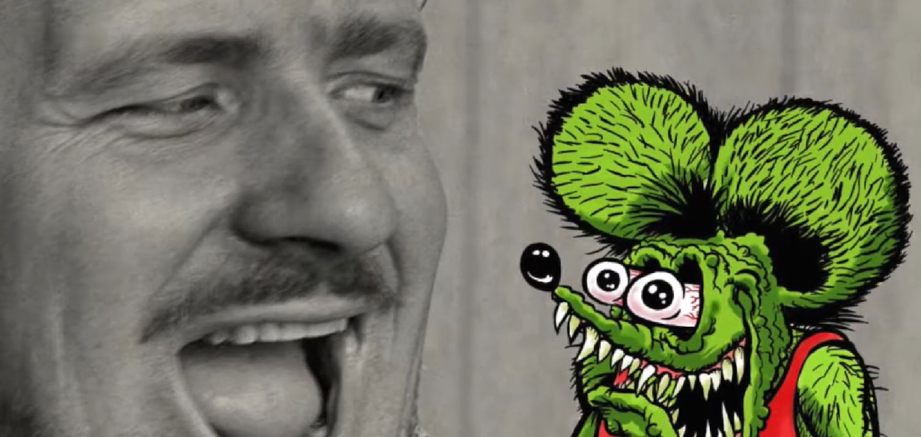 Ed Roth with strange mouse drawing
